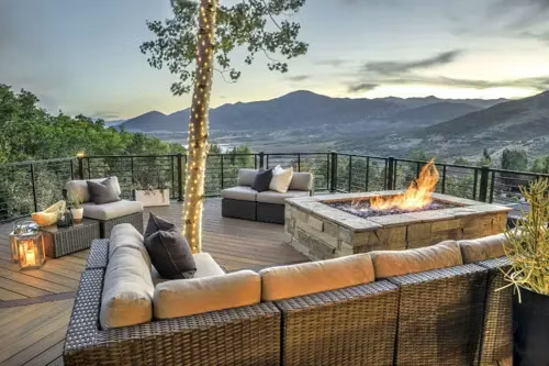 Image of a firepit on a deck