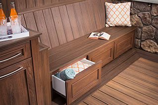 Image of a bench with integrated storage compartments