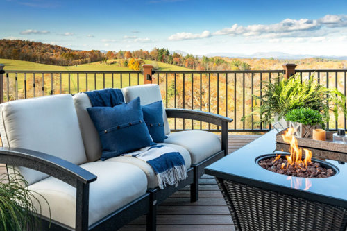 Patio With Firepit And Patio Couch Highlighting Balcony Furniture Ideas For Outdoor Living Spaces