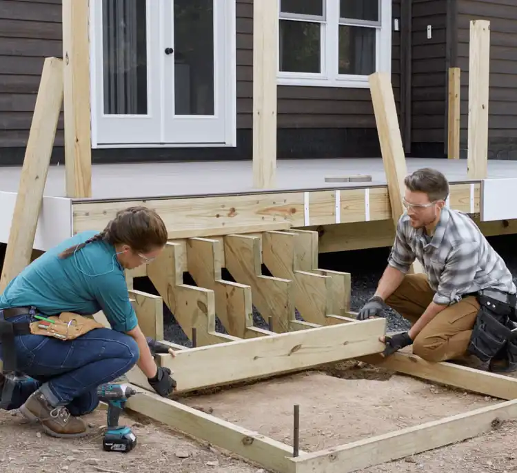 Image Two People Building A Deck