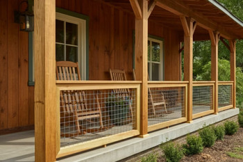 Deck Combining Hog Wire With Wooden Posts And Railings