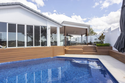 Multi Level Deck With In Ground Pool Landscape