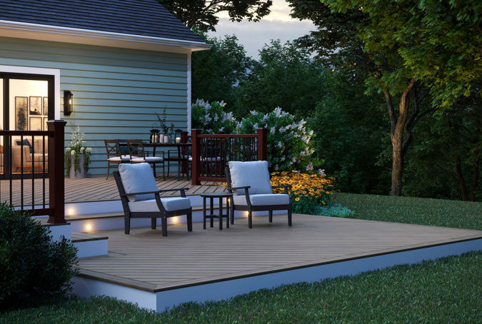 Wood Deck In The Evening With Chairs