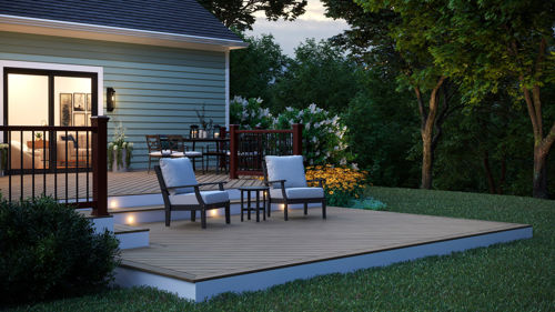 Wood Deck In The Evening With Chairs