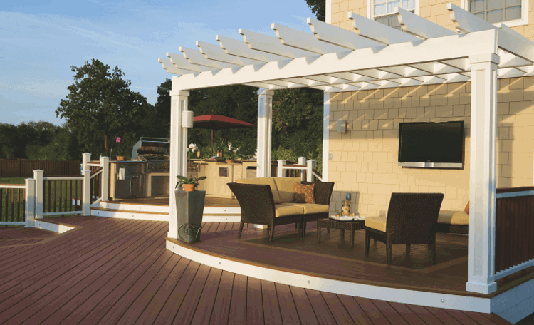 Composite Deck With Multiple Levels Pergola And Kitchen Area