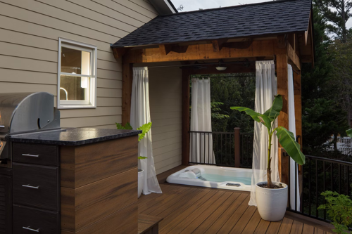 Hot Tub Deck With Cover And Curtains