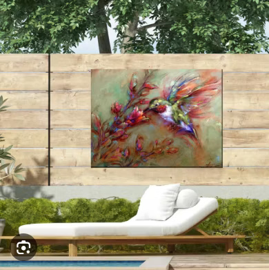 Image of wall art hanging from a fence