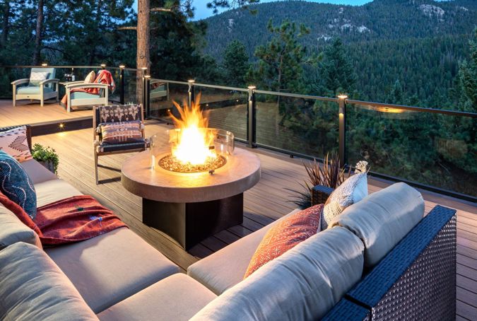 Outdoor Deck With Mountain View And Fireplace