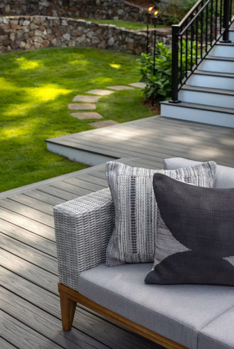 Image of pillows on furniture on a deck