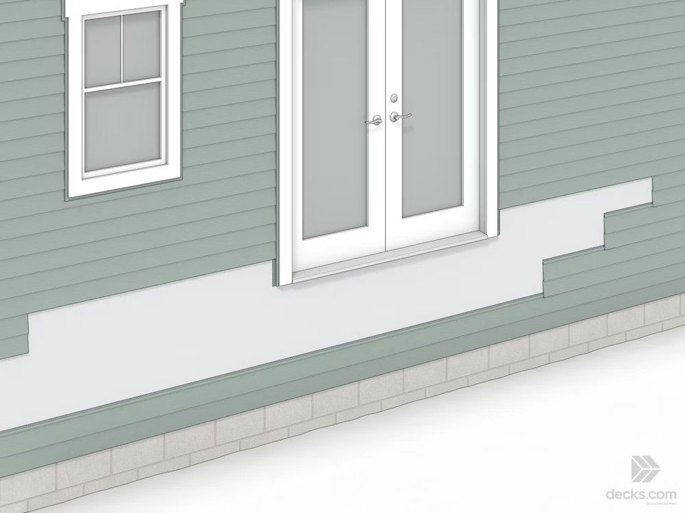 Image Showing Siding Removed In Preperation For Installing The Ledger Board